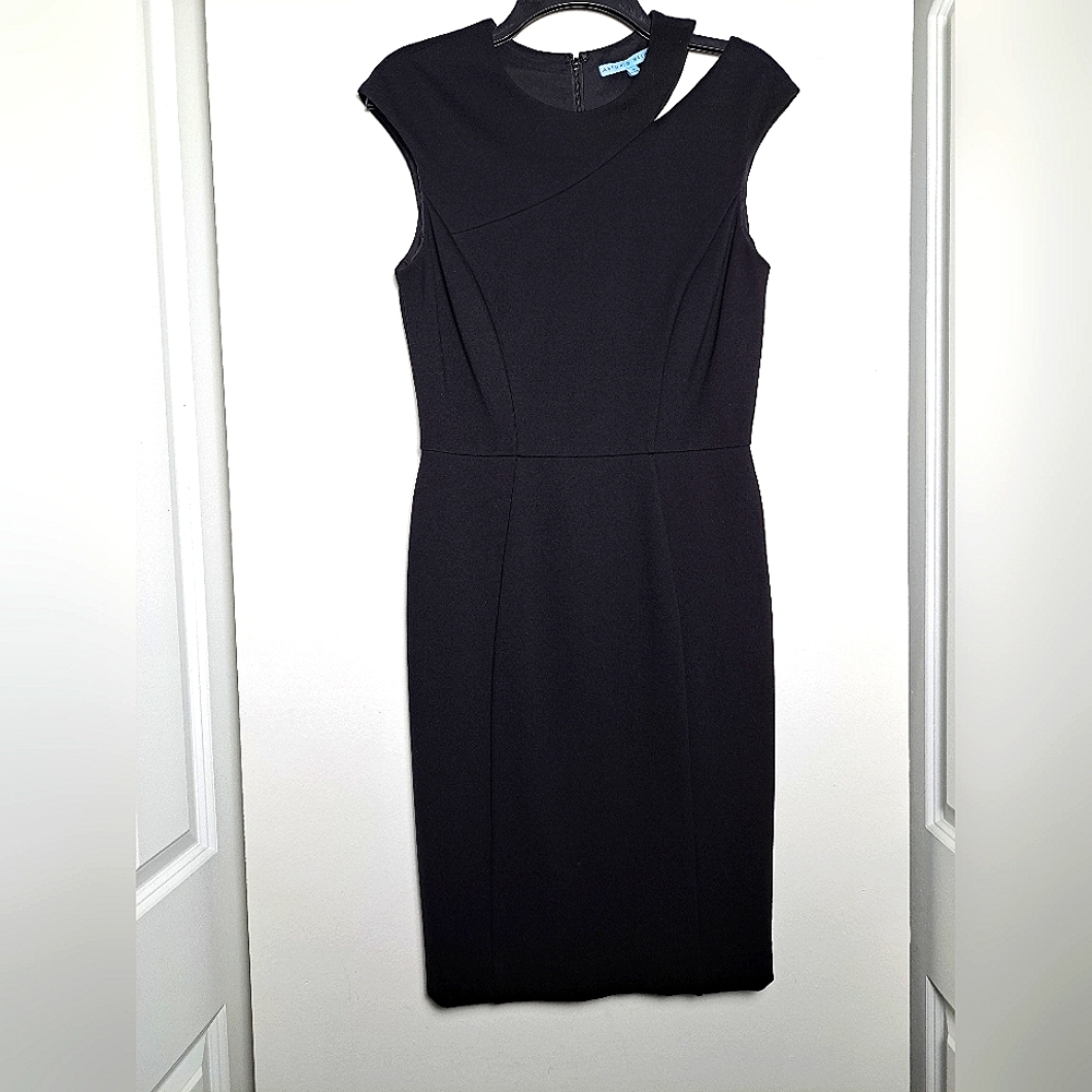 Antonio Melani Collar bone cutout detail party office church black dress sz 4